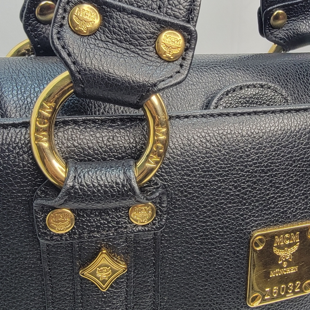 MCM Black Leather Munchen‎ Studded Satchel Tote Bag - Picture 4 of 13